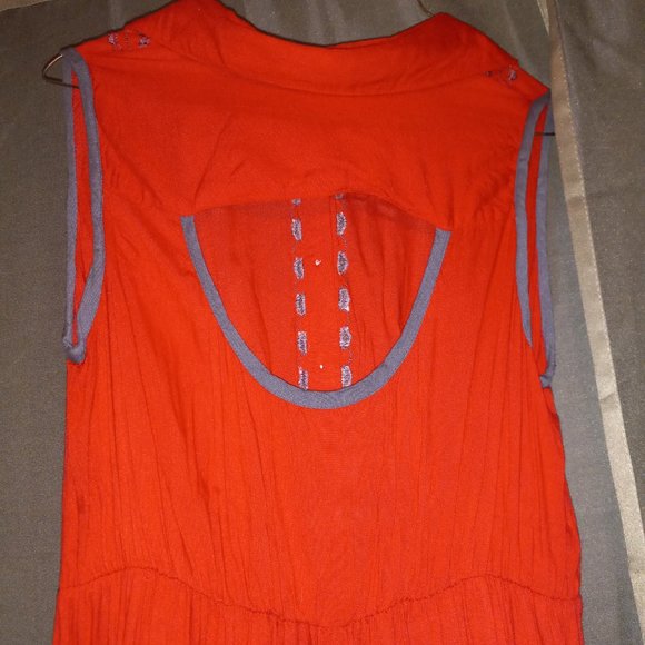 Red Dress w/ Grey Embroidery and a back cutout. - Picture 5 of 7